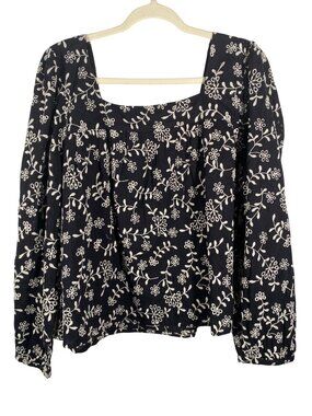 Garnet Hill Embroidered Eyelet Floral Square-Neck Long Sleeve Top size 18